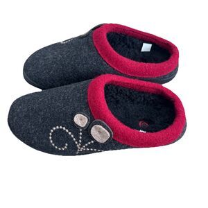 Acorn Dara Womens 6.5-7.5 Clog Slippers Boiled Wool Charcoal Red Berber Mules EC